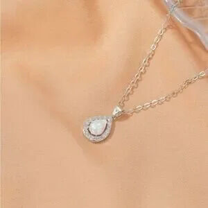 Silver Crystal Water Drop Necklace Gift Minimalist